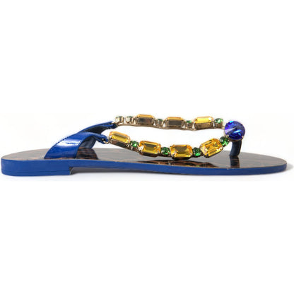 Dolce & Gabbana Blue Crystals Flats Sandals Beachwear Shoes