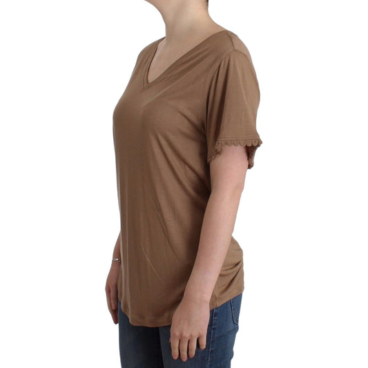 John Galliano Elegant Short-Sleeved Brown Rayon Top John Galliano