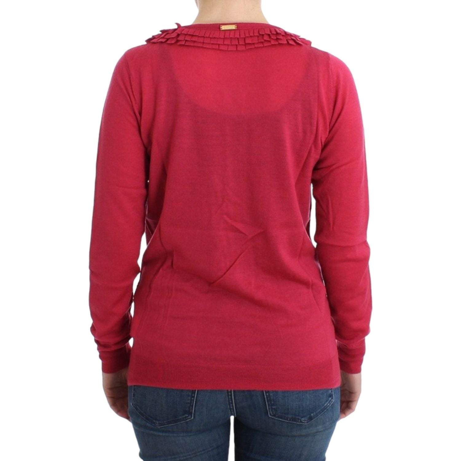 粉色荷叶边羊毛开衫