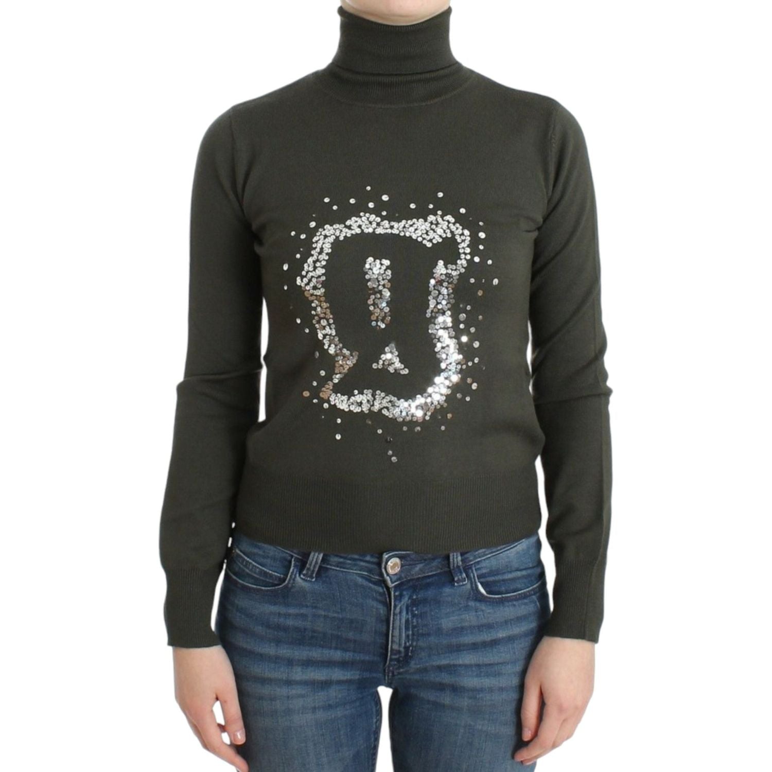 别致的绿色高领纯羊毛毛衣