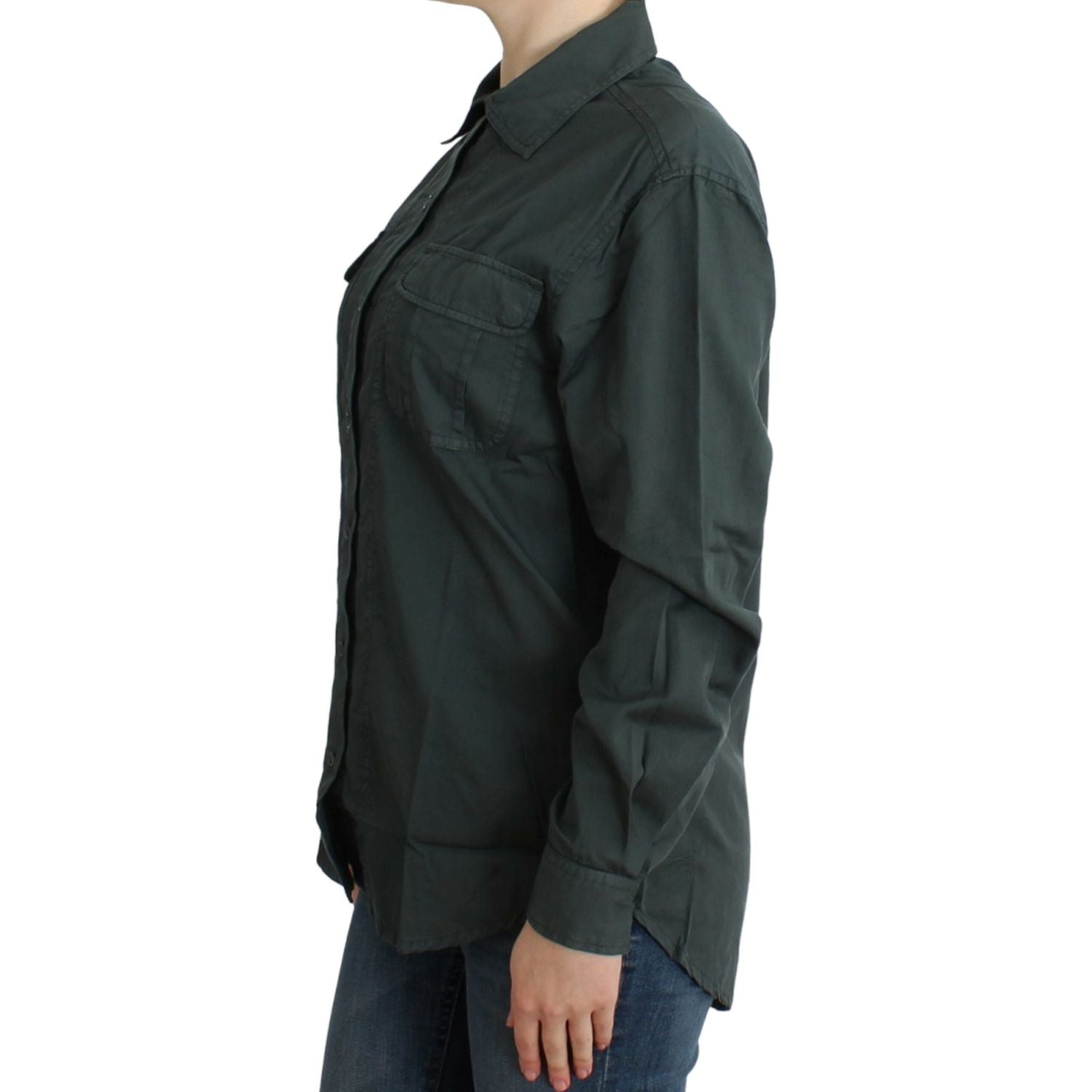 优雅灰色棉质纽扣衬衫