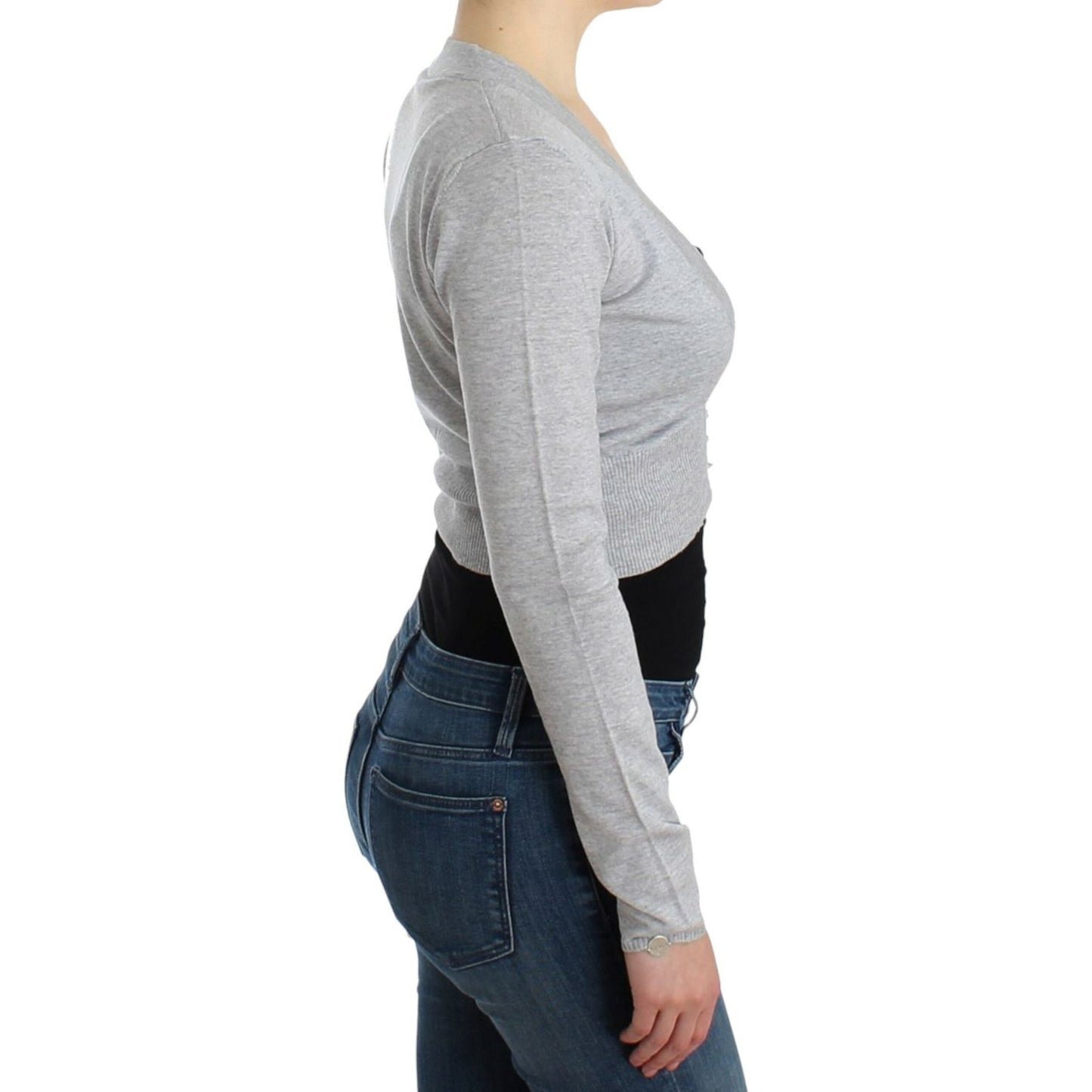 Cavalli Gray cropped wool cardigan Cavalli