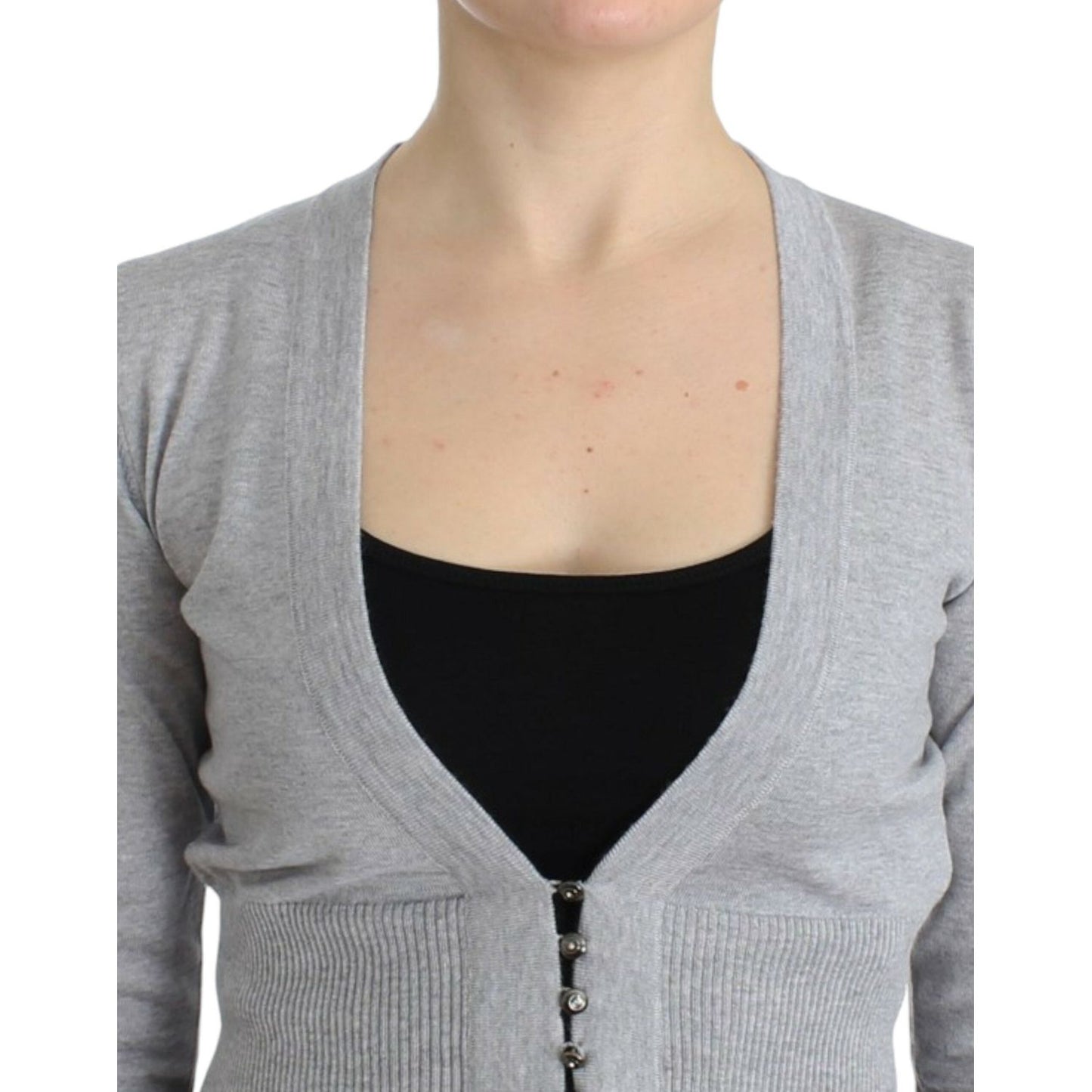 Cavalli Gray cropped wool cardigan Cavalli