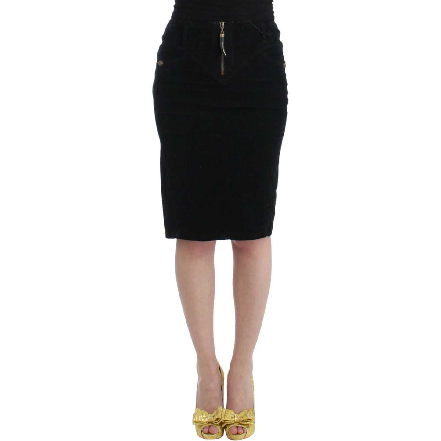 Cavalli Black Corduroy Pencil Skirt Cavalli