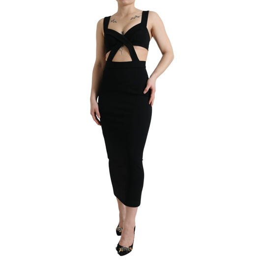 Dolce & Gabbana Black Cut Out Sleeveless Bodycon Midi Dress