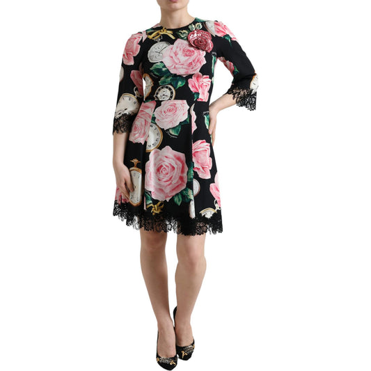 Dolce & Gabbana Black Floral Embellished Lace A-line Dress Dolce & Gabbana