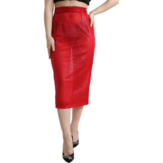 Dolce & Gabbana Red Sheer High Waist Pencil Cut Midi Skirt Dolce & Gabbana