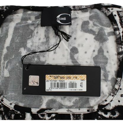 Cavalli Black Printed Sheath Dress Cavalli