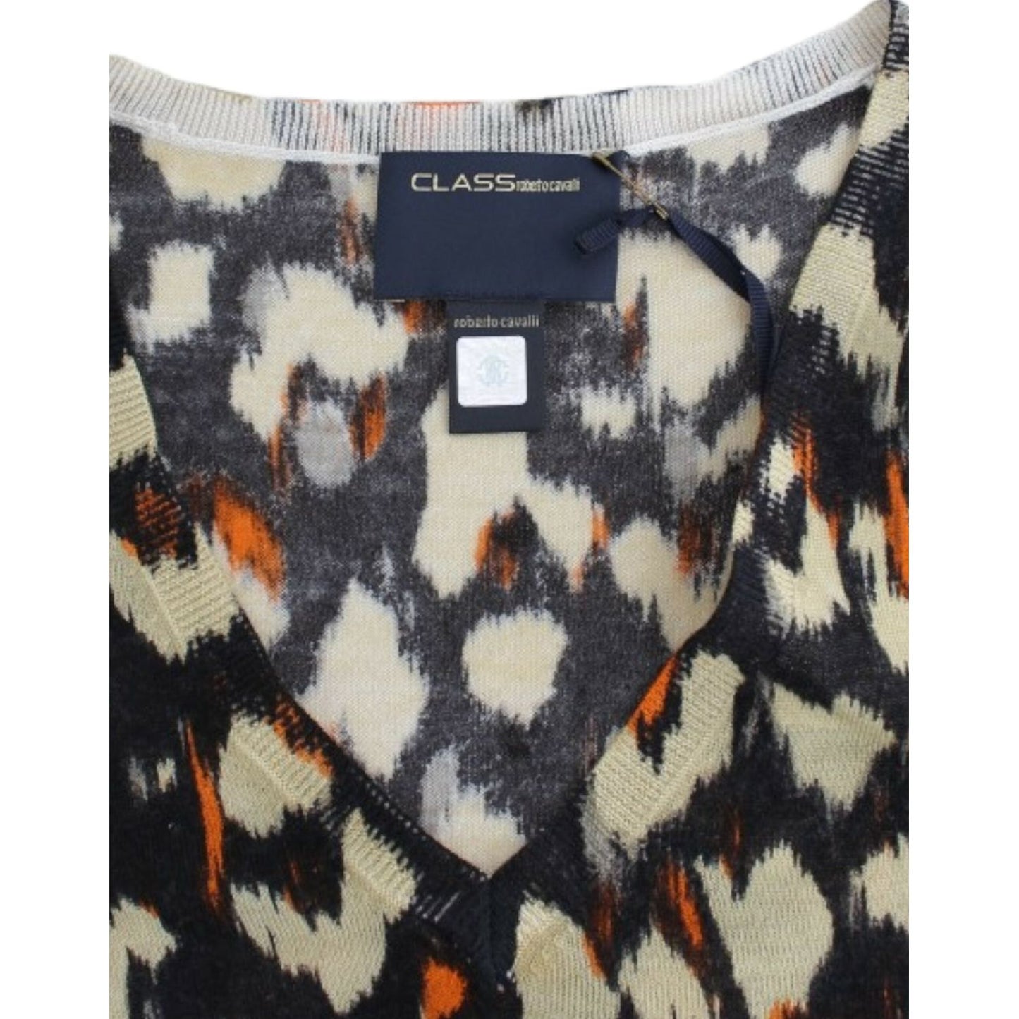 Cavalli Elegant Multicolor V-Neck Wool Jumper Cavalli