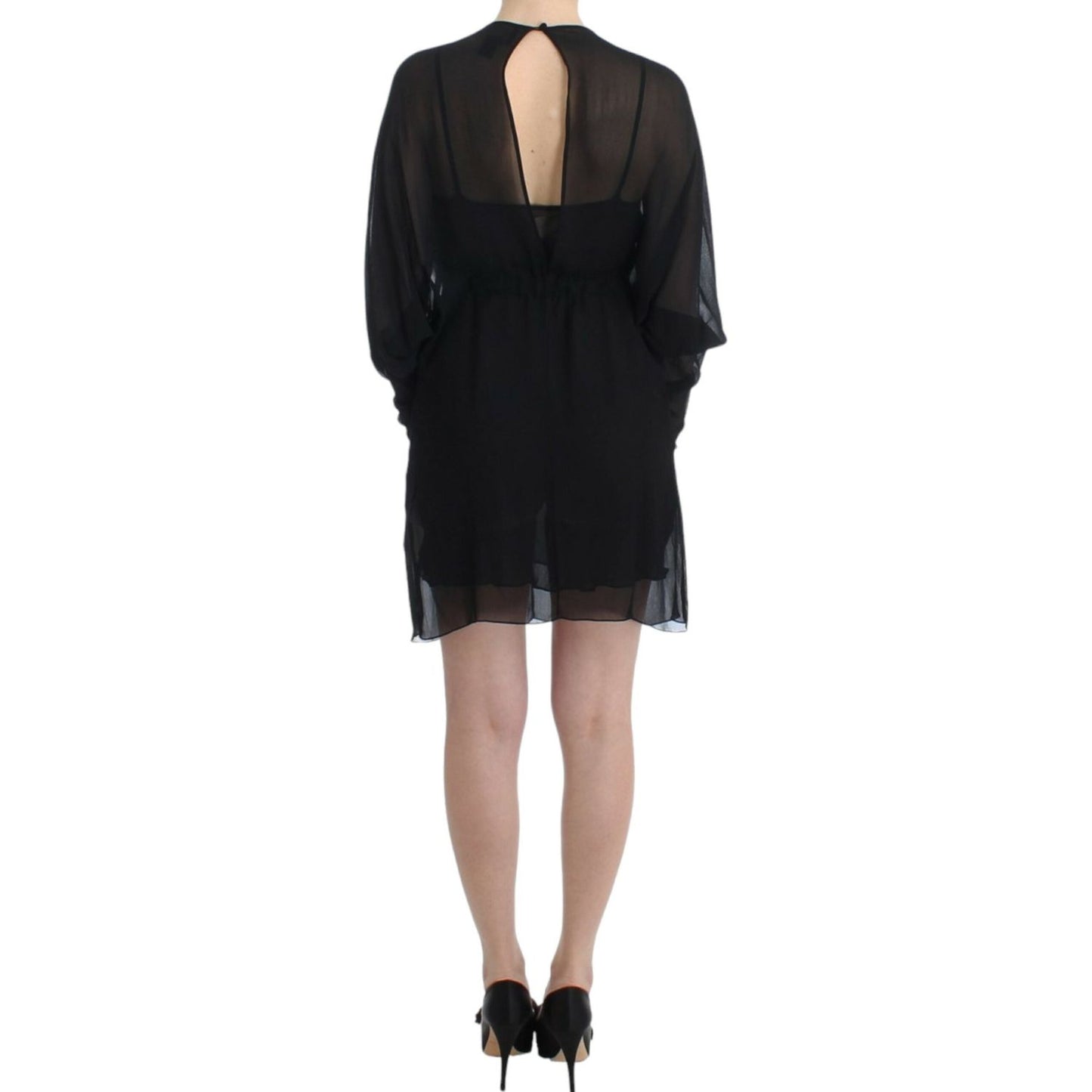 Cavalli Elegant Sheer Black Silk Blouson Dress Cavalli