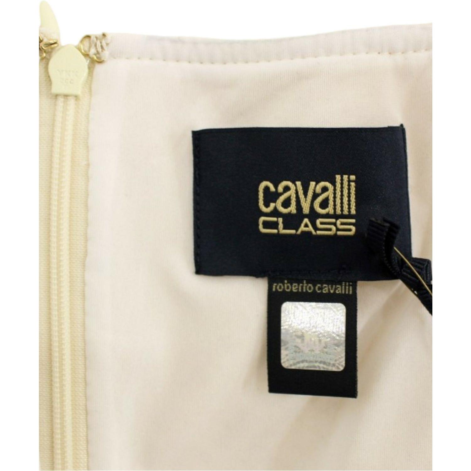 فستان كافالي الأنيق من الدانتيل باللونين الأسود والبيج