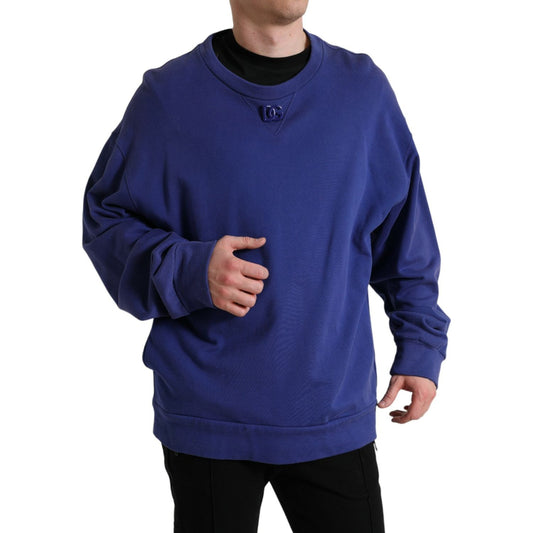 Dolce & Gabbana Royal Blue Cotton Crewneck Sweater Dolce & Gabbana