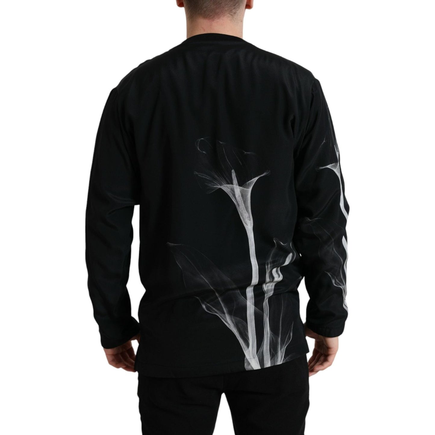 Dolce & Gabbana Black Floral Print Crewneck Pullover Sweater