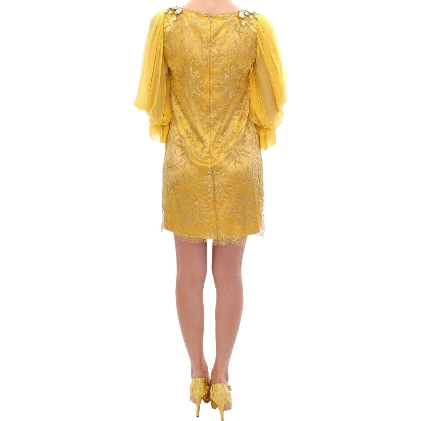 Dolce & Gabbana Yellow Lace Crystal Embellished Mini Dress Dolce & Gabbana