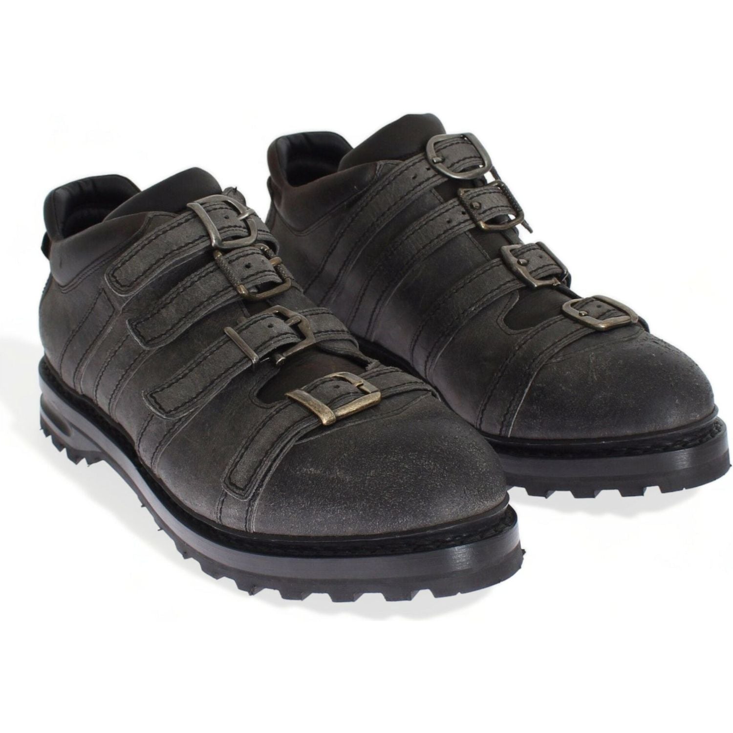 Dolce & Gabbana Gray Leather Ankle Strap Shoes Boots