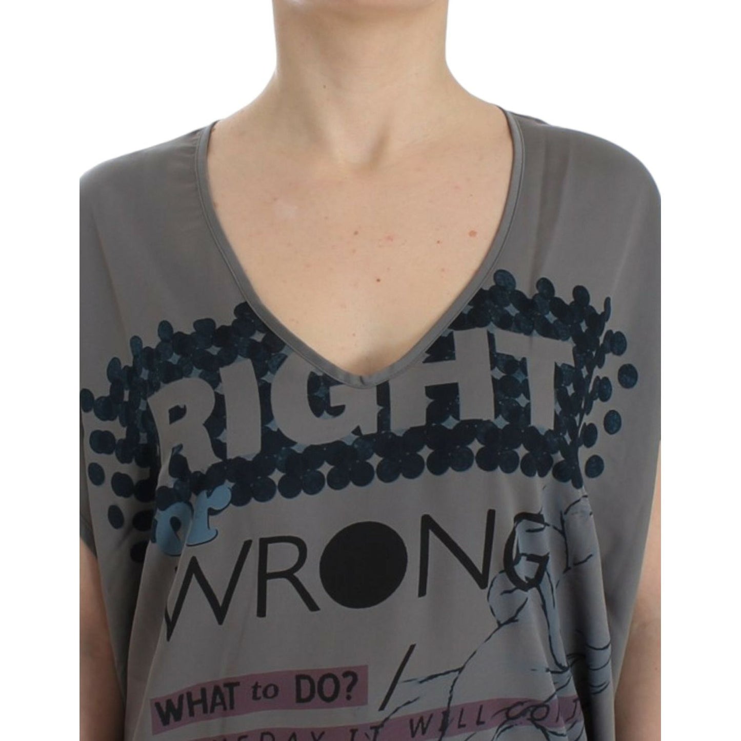 Costume National Gray V-neck long t-shirt Costume National