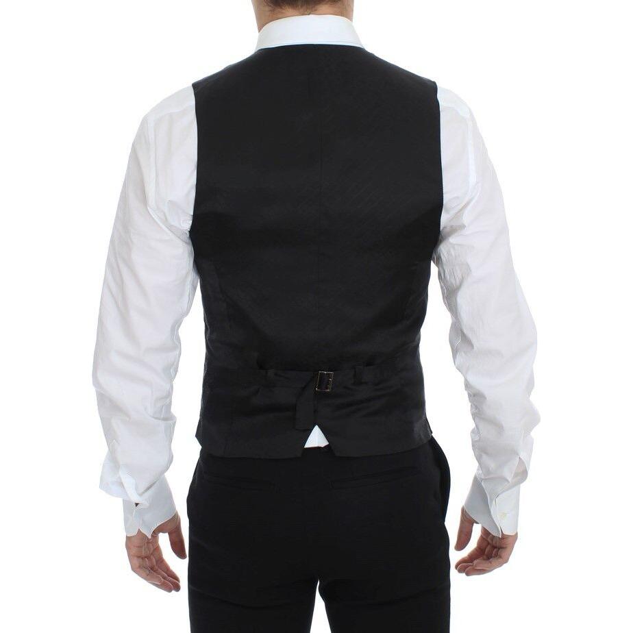 Dolce & Gabbana Black Striped Stretch Dress Vest Gilet