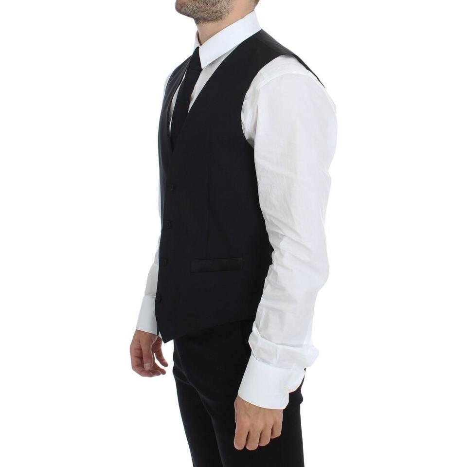 Dolce & Gabbana Elegant Silk-Wool Black Dress Vest Dolce & Gabbana