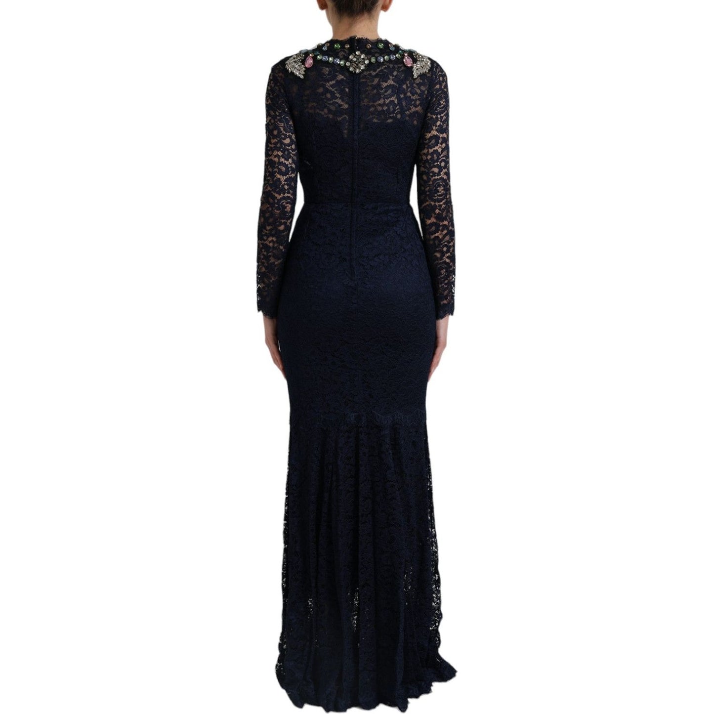 Dolce & Gabbana Crystal Embellished Navy Blue Flare Dress Dolce & Gabbana