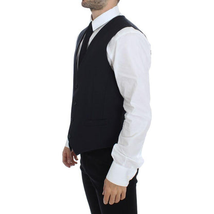 Dolce & Gabbana Gray Striped Wool Silk Dress Vest Gilet