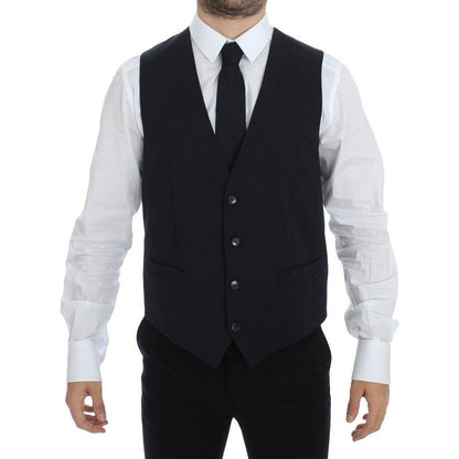 Dolce & Gabbana Gray Striped Wool Silk Dress Vest Gilet