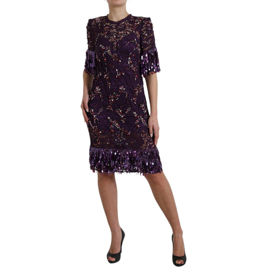 Dolce & Gabbana Purple floral lace crystal embedded dress 10% Polyester,1728,3% Silk,30% Glass,4% Nylon,67345645728,8% Real Brass,Clothing,Dolce & Gabbana,Dresses - Clothing,Dresses - Women - Clothing,IT42|M,Material: 45% Rayon,Midi - Dresses - Clothing,N