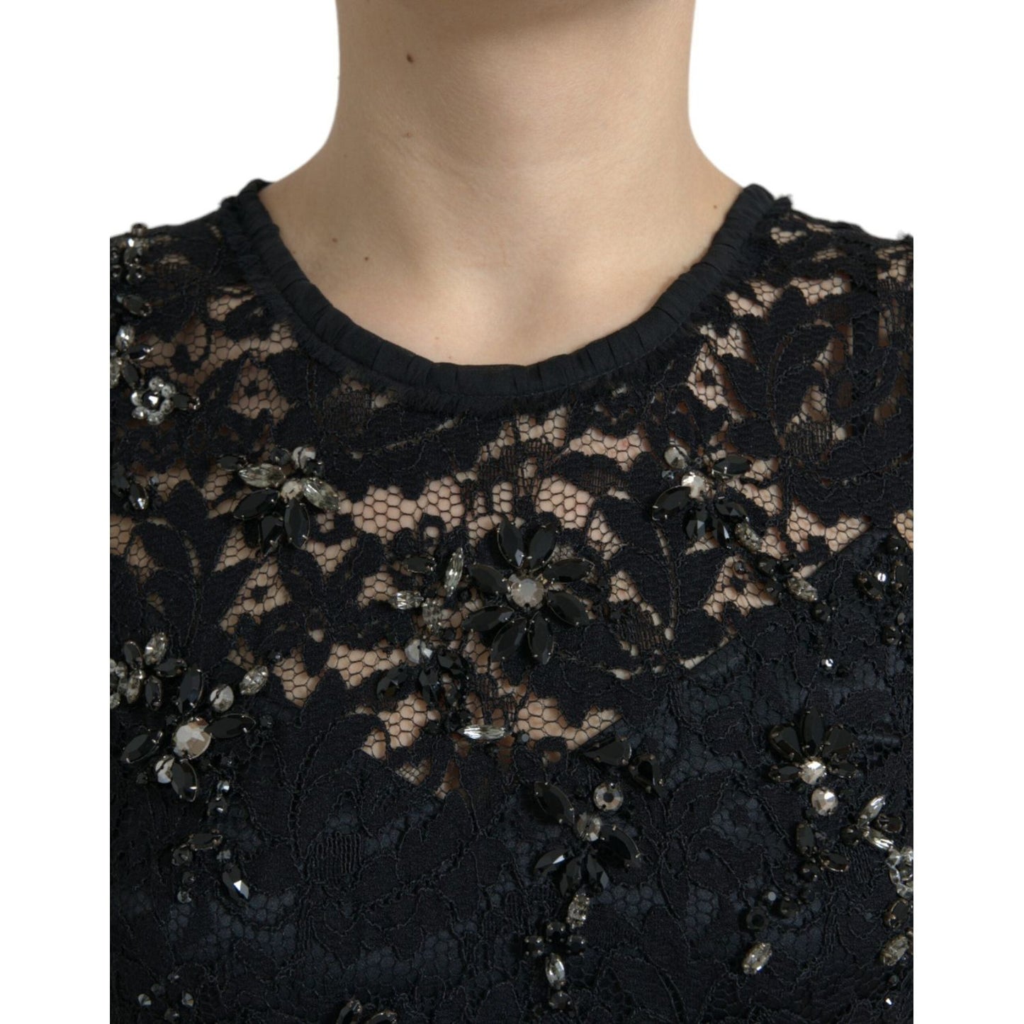 Dolce & Gabbana Exquisite Black Floral Lace Crystal Sheath Dress Dolce & Gabbana