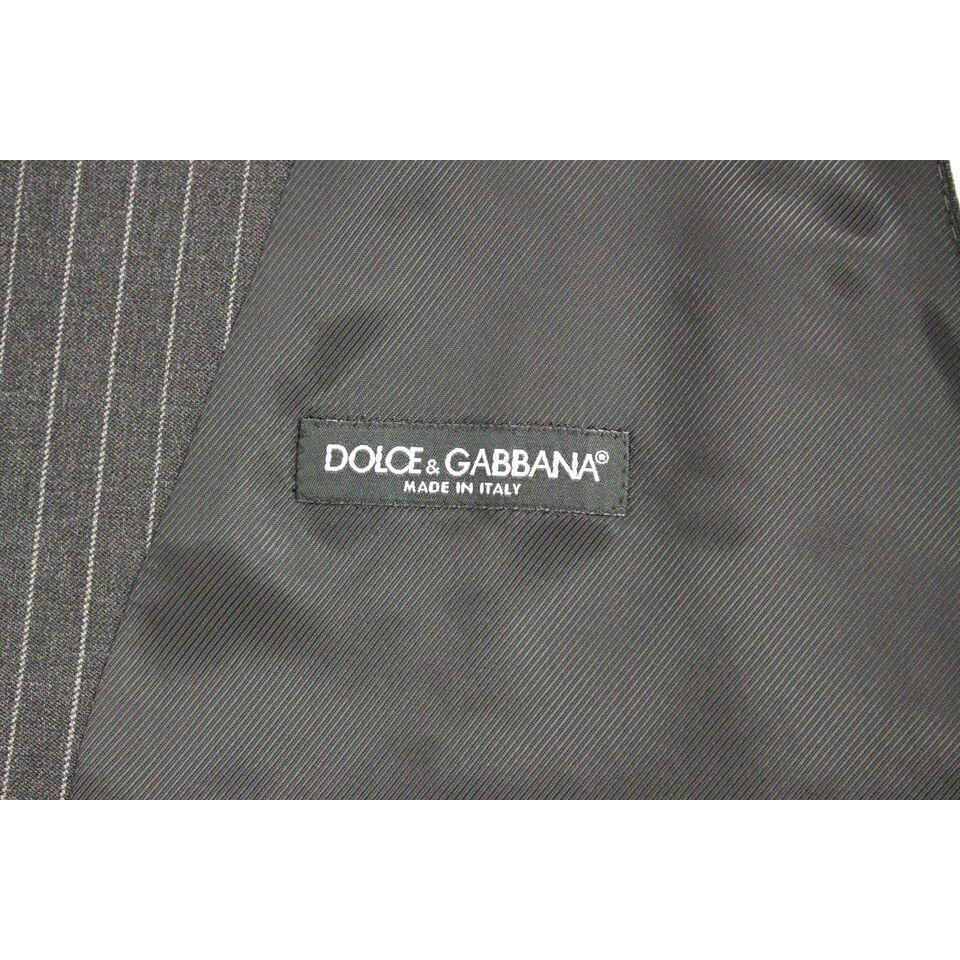Dolce & Gabbana Gray Striped Wool Single Breasted Vest