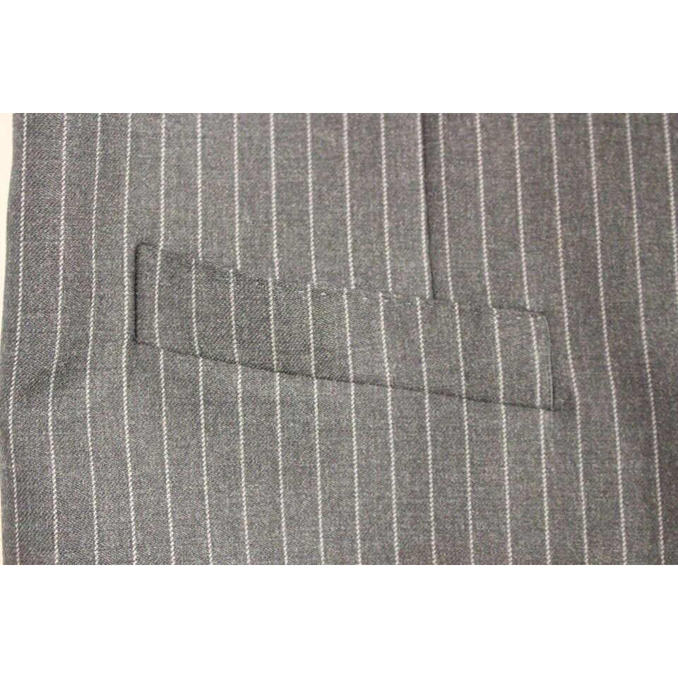 Dolce & Gabbana Gray Striped Wool Single Breasted Vest