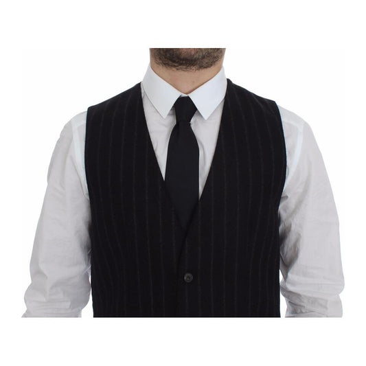 Dolce & Gabbana Elegant Black Striped Single Breasted Dress Vest Dolce & Gabbana