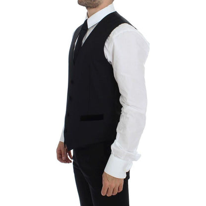 Dolce & Gabbana Black Wool Formal Dress Vest Gilet Weste
