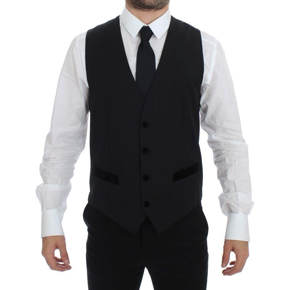 Dolce & Gabbana Black Wool Formal Dress Vest Gilet Weste