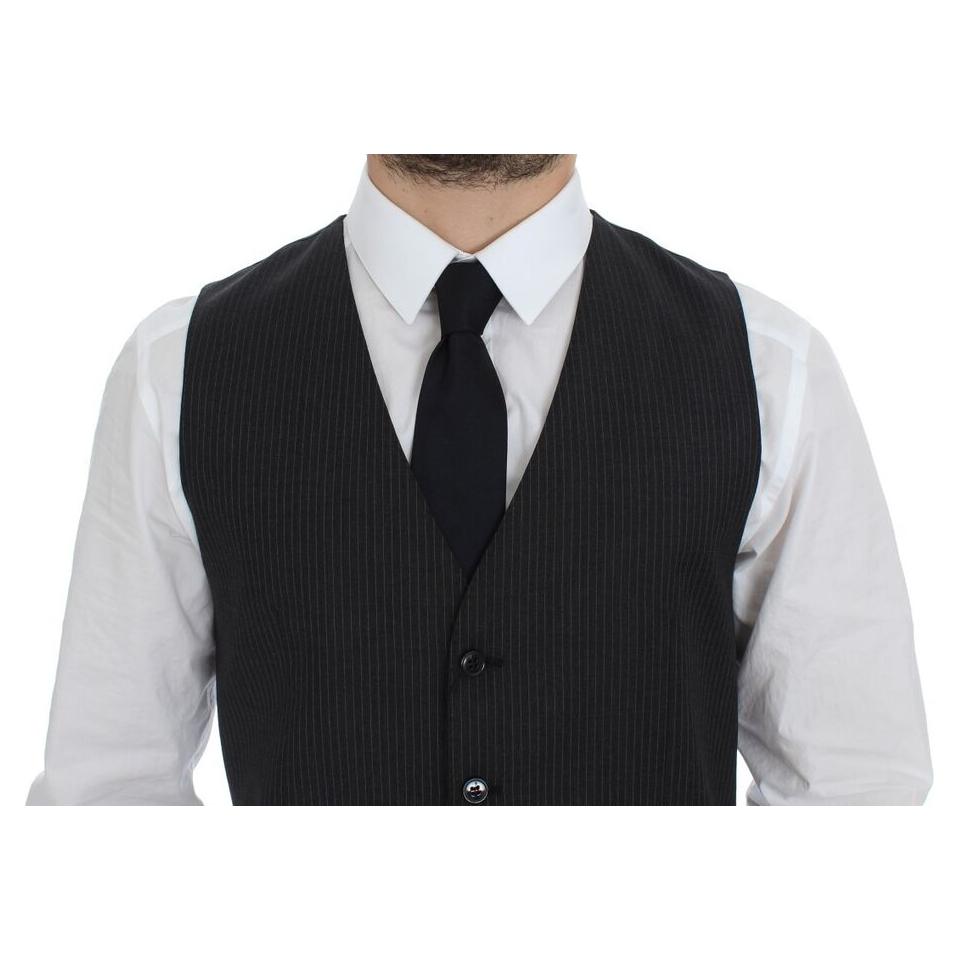 Dolce & Gabbana Gray Striped Wool Single Breasted Vest