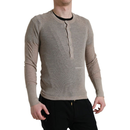 Dolce & Gabbana Henley Pullover Beige Cashmere Sweater