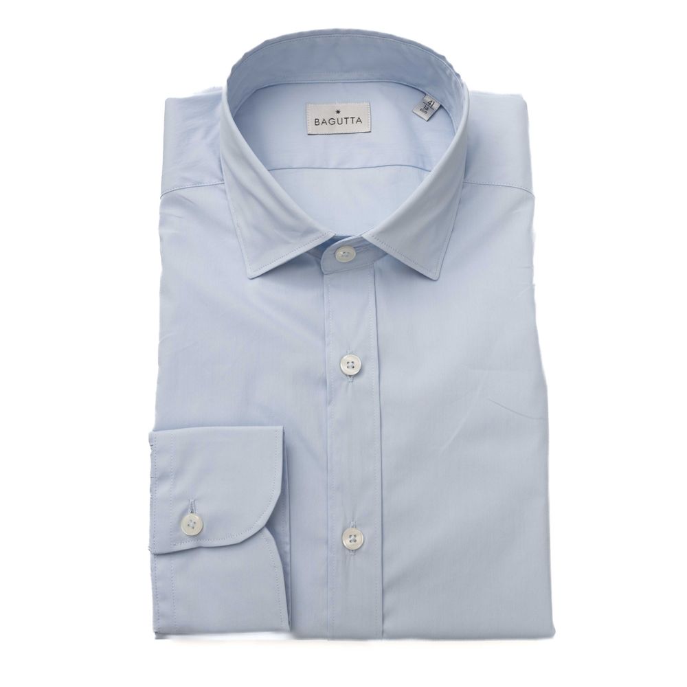 Bagutta Light Blue Cotton Men Shirt 1728,67345744032,Bagutta,Clothing,Dress Shirts - Shirts - Clothing,Light Blue,Men,Men - Clothing,New with tags,Shirts - Clothing,Shirts - Men - Clothing,XL,XXL