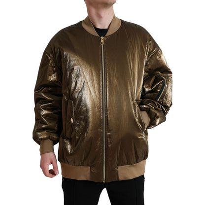 Dolce & Gabbana Bronze Nylon Full Zip Men Bomber Jacket Dolce & Gabbana