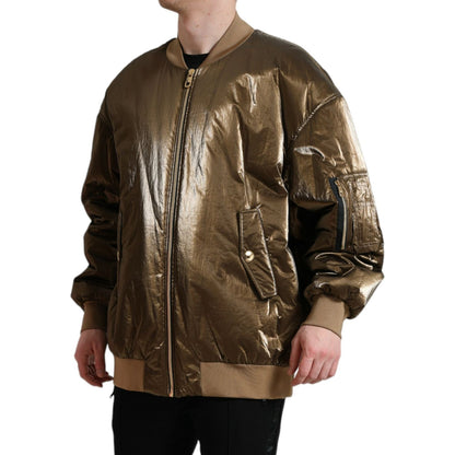 Dolce & Gabbana Bronze Nylon Full Zip Men Bomber Jacket Dolce & Gabbana