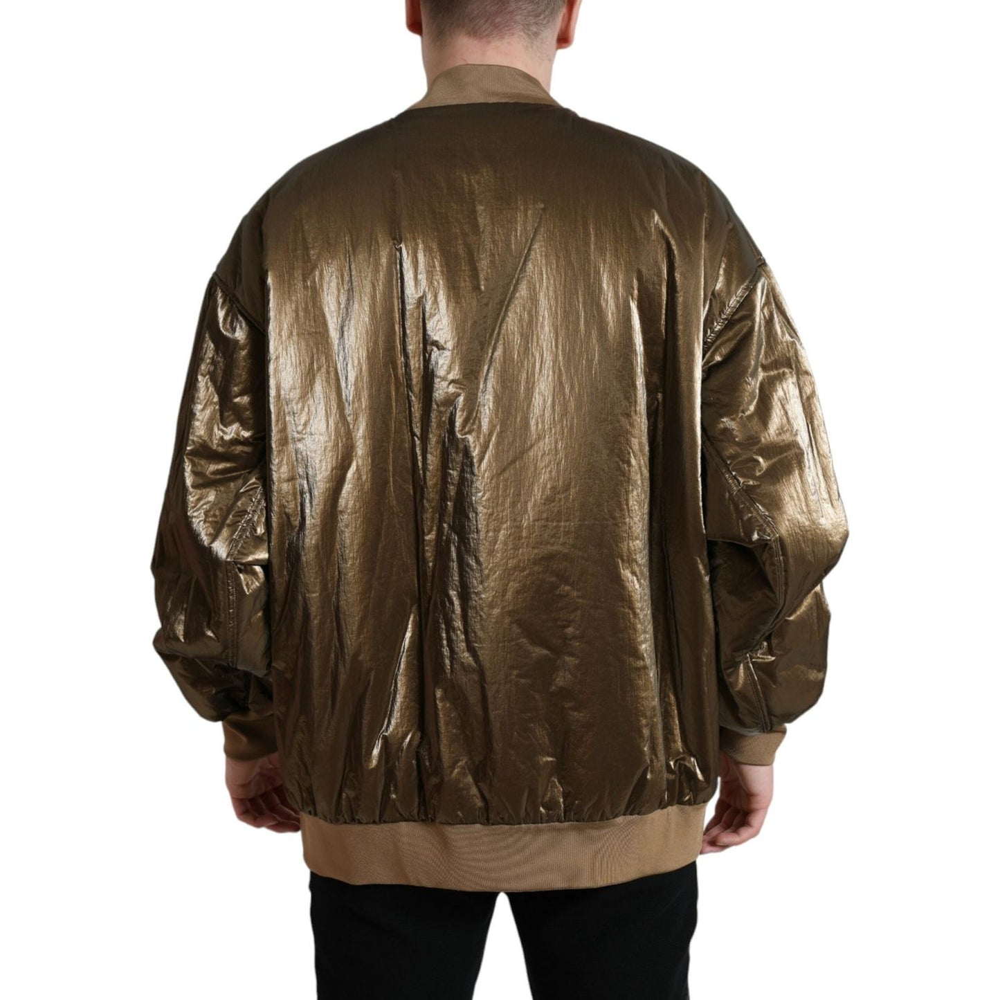 Dolce & Gabbana Bronze Nylon Full Zip Men Bomber Jacket Dolce & Gabbana