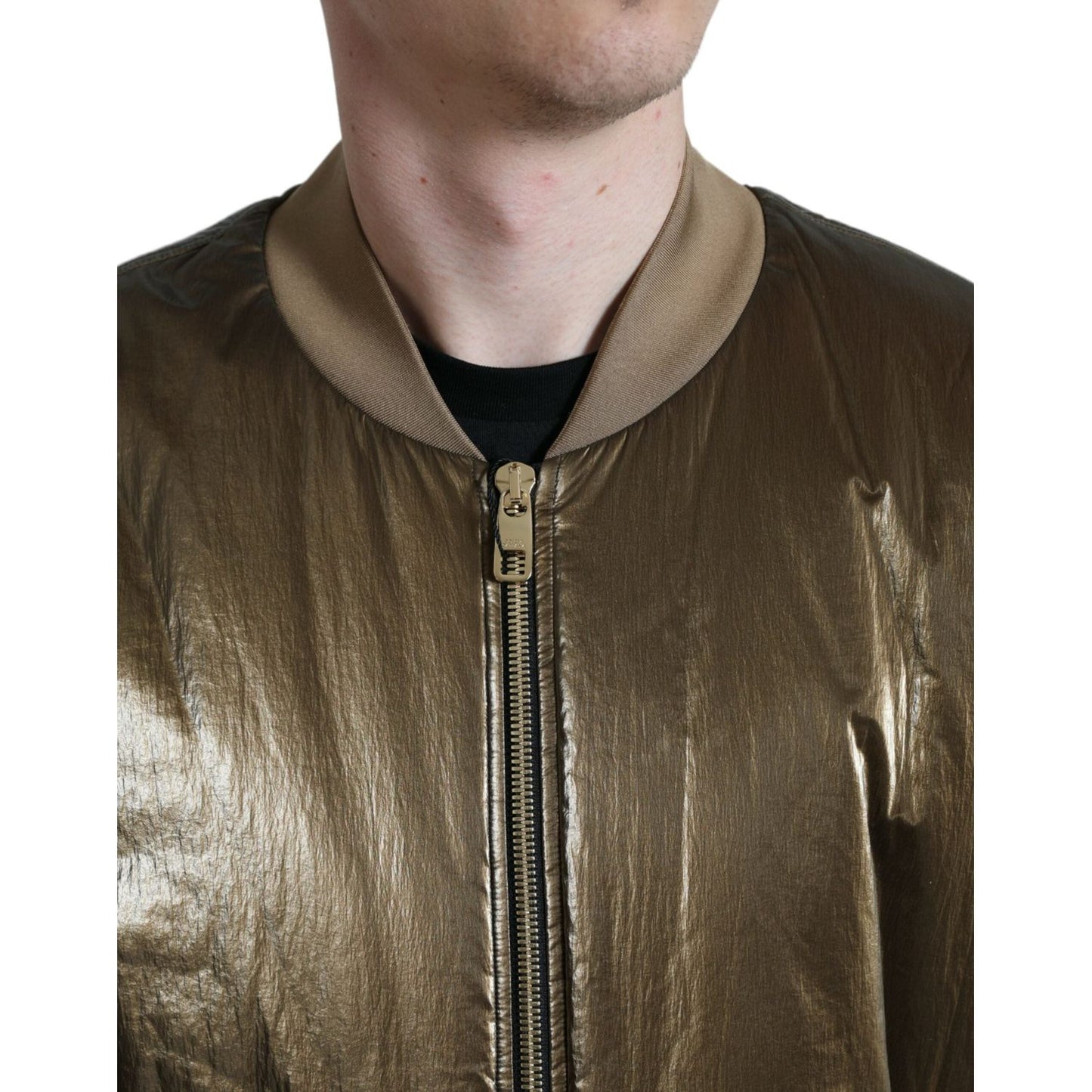 Dolce & Gabbana Bronze Nylon Full Zip Men Bomber Jacket Dolce & Gabbana
