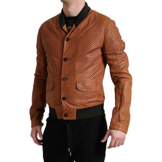 Dolce & Gabbana Elegant Leather Perforated Bomber Jacket Dolce & Gabbana