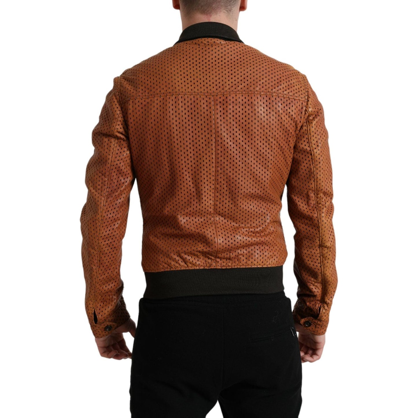 Dolce & Gabbana Elegant Leather Perforated Bomber Jacket Dolce & Gabbana