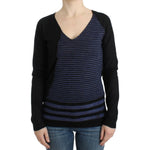Costume National Chic Striped V-Neck Wool Blend Sweater Costume National Black
