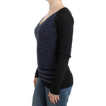 Costume National Chic Striped V-Neck Wool Blend Sweater Costume National Dark Slate Gray