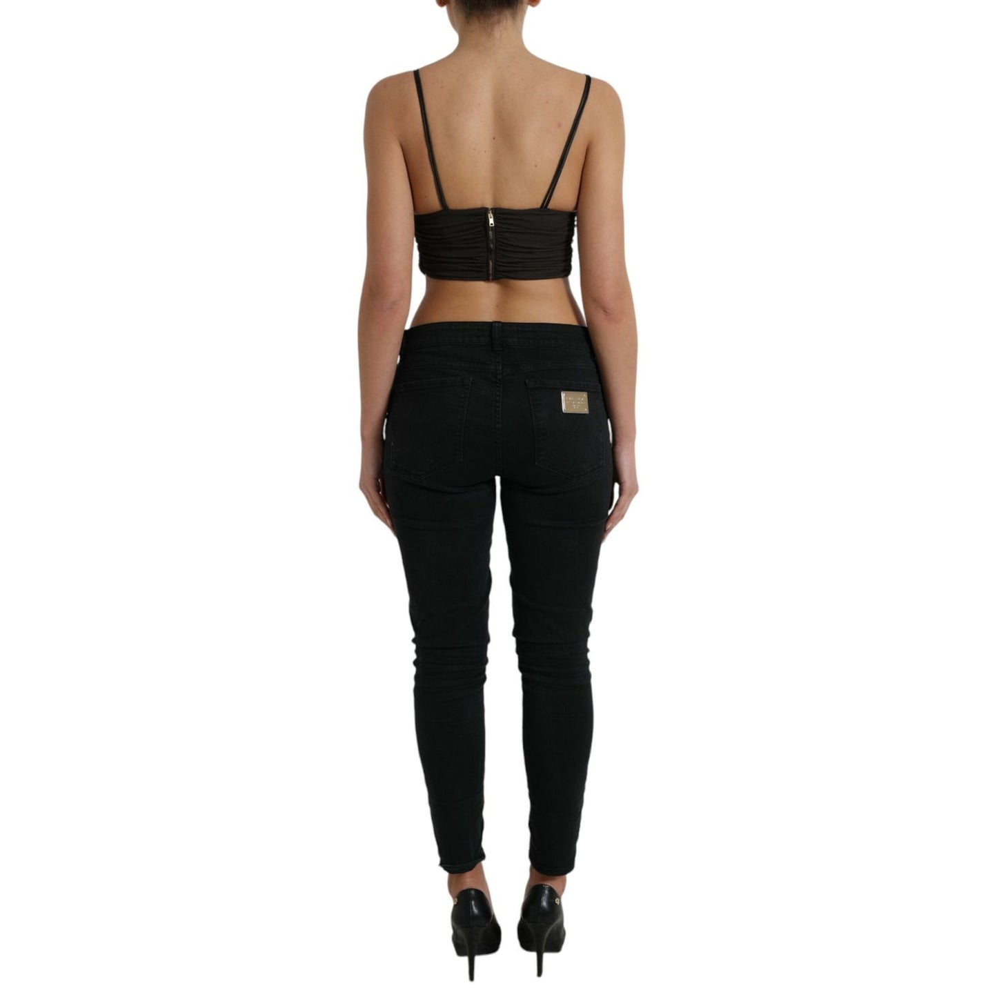 Dolce & Gabbana Brown Viscose Plunging V-neck Cropped Tank Top