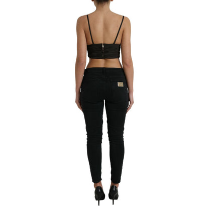 Dolce & Gabbana Brown Viscose Plunging V-neck Cropped Tank Top