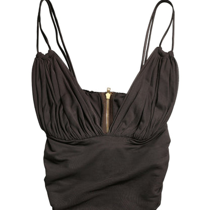 Dolce & Gabbana Brown Viscose Plunging V-neck Cropped Tank Top