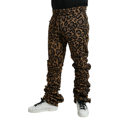 Dolce & Gabbana Brown Leopard Jacquard Jogger Pants