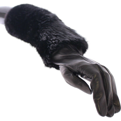Dolce & Gabbana Black Beaver Fur Lambskin Leather Elbow Gloves Dolce & Gabbana