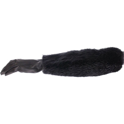 Dolce & Gabbana Black Beaver Fur Lambskin Leather Elbow Gloves Dolce & Gabbana