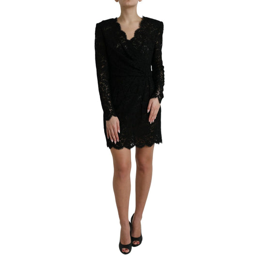 Dolce & Gabbana Black Bodycon Lace Cotton Sheath Mini Dress